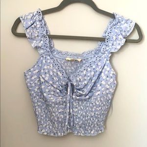 light blue daisy floral tie top